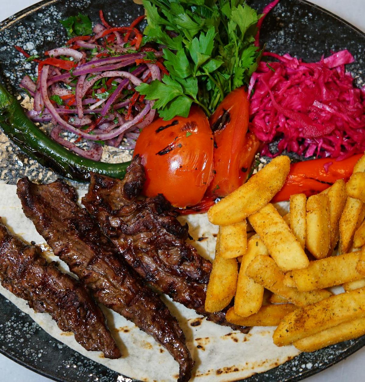 Urfa Kebab Plate with Crispy Fries & Pickles