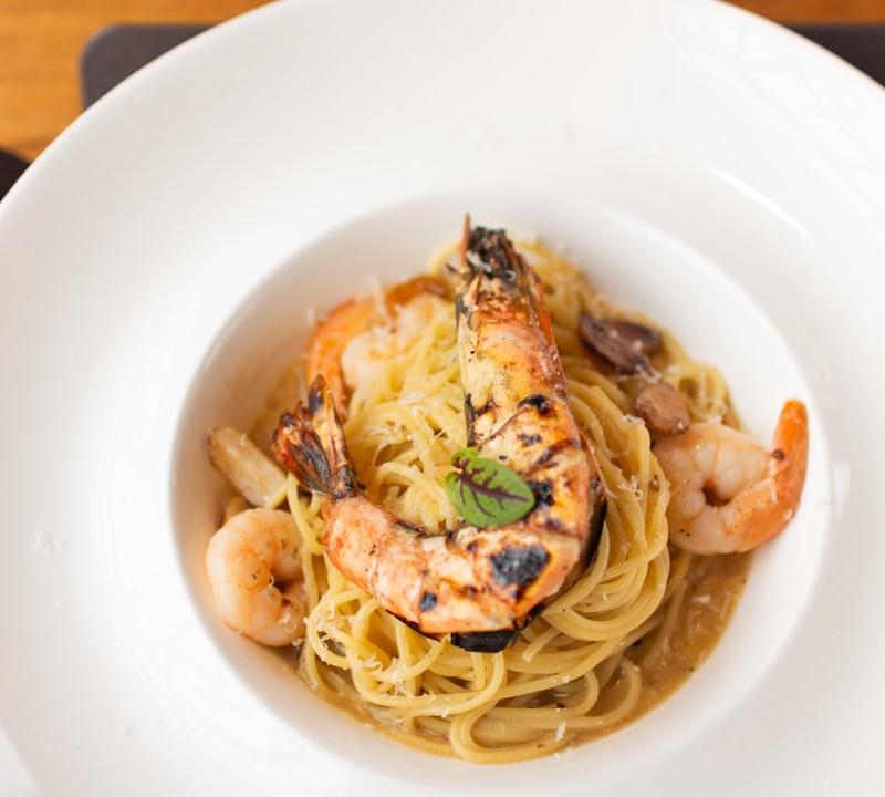 Garlic Oil Pasta with Crispy Shrimp