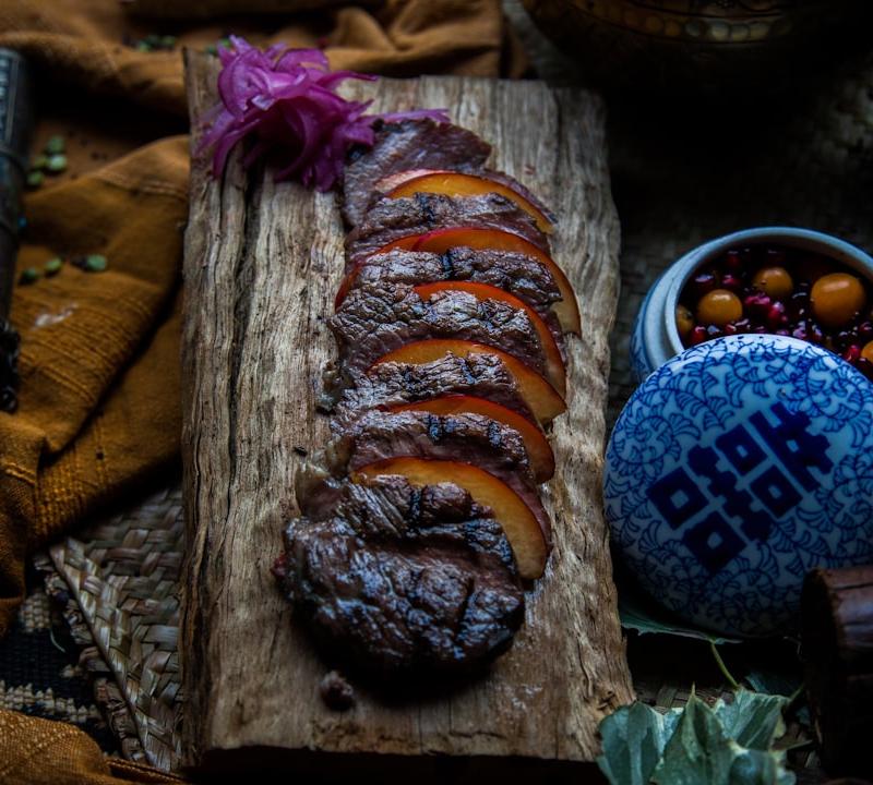 Grilled BBQ Pork with Pickled Onions & Berries