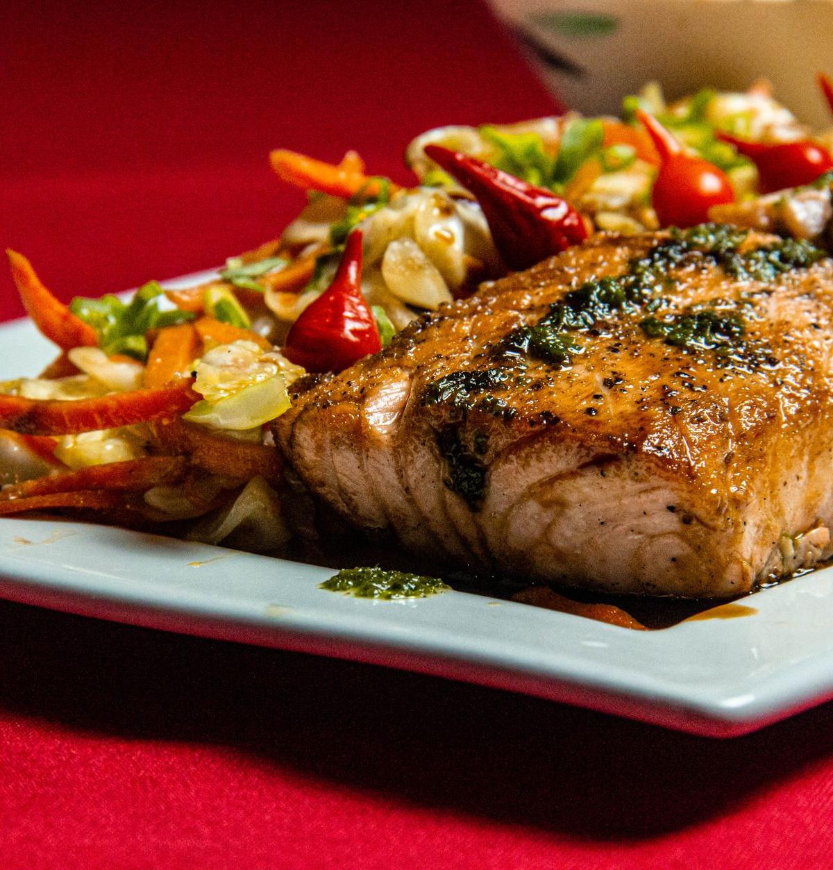 Sweet Chili Salmon with Crispy Veg
