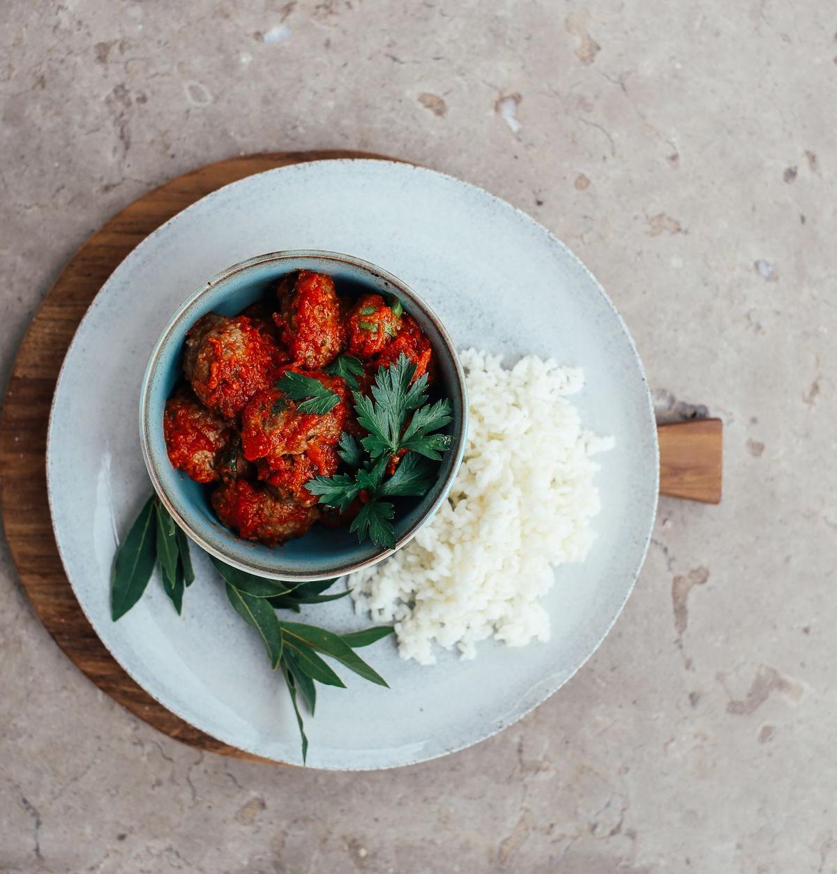 Harissa Meatballs with Whipped Feta & Rice