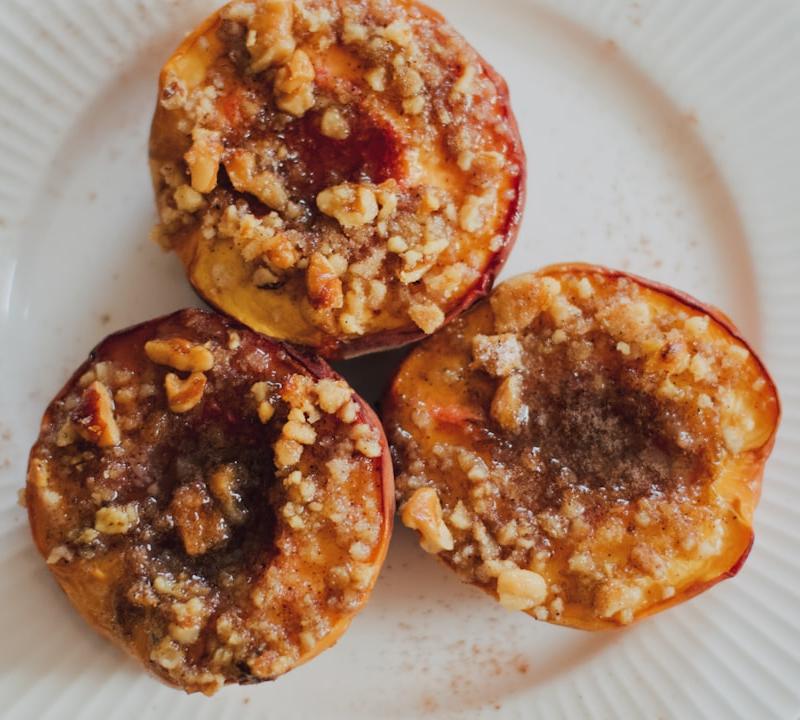 Honey Grilled Peaches with Walnut Crumble