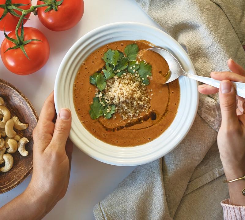 Creamy Tomato Soup with Cashew Crunch