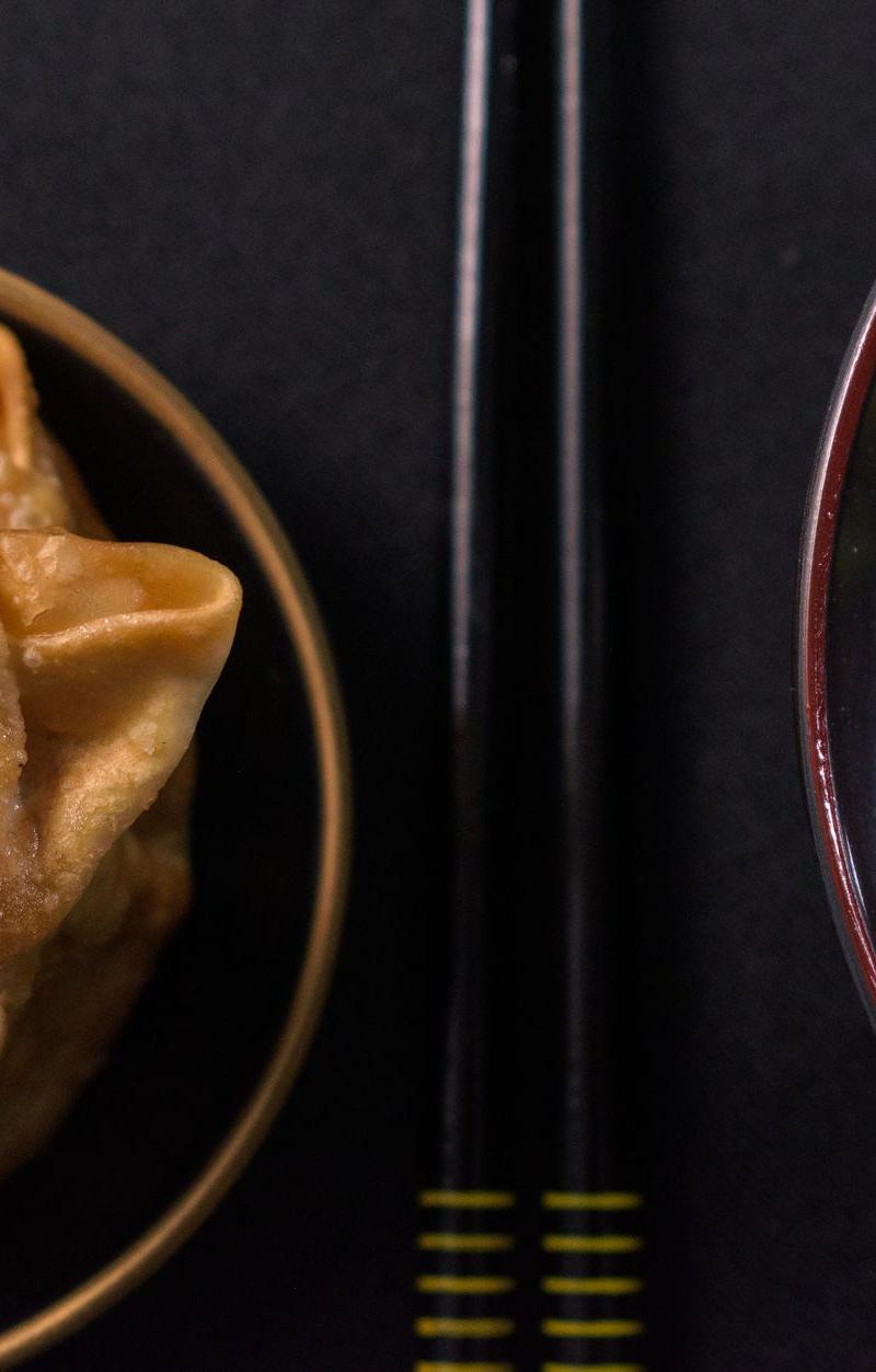 Miso Tofu Noodle Soup with Crispy Gyoza