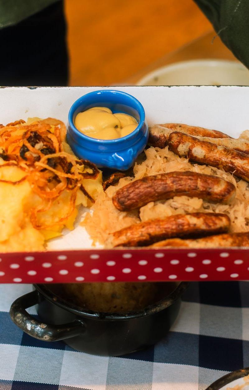 Sheet Pan Bratwurst with Sauerkraut & Fried Onions