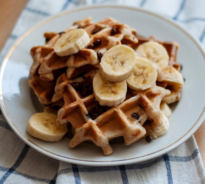 Chocolate Chip Waffles with Bananas