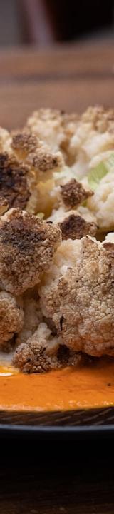 Crispy Parmesan Cauliflower with Red Pepper Sauce