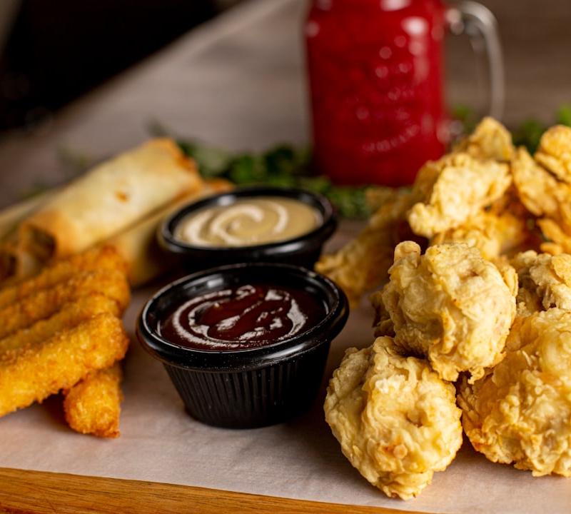 Crispy Popcorn Chicken with Fries & Dipping Sauce