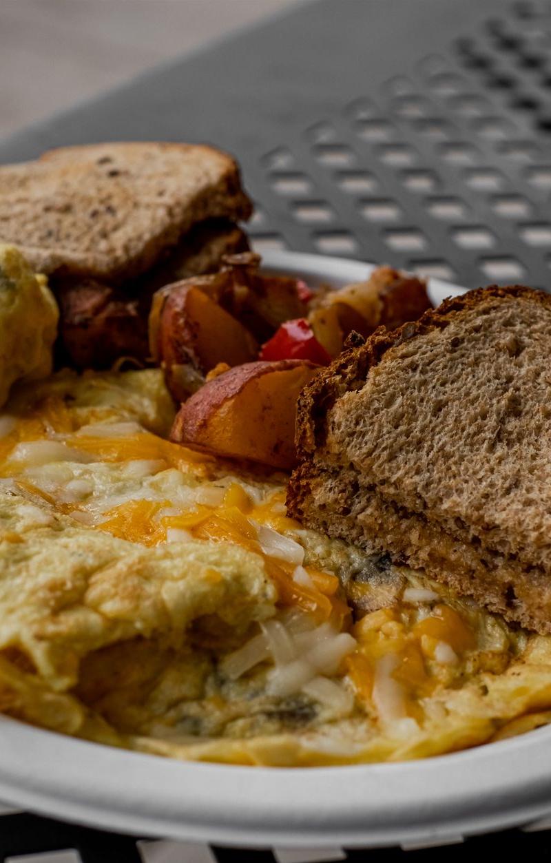 Buttery Spinach Scrambled Eggs With Toast & Potatoes