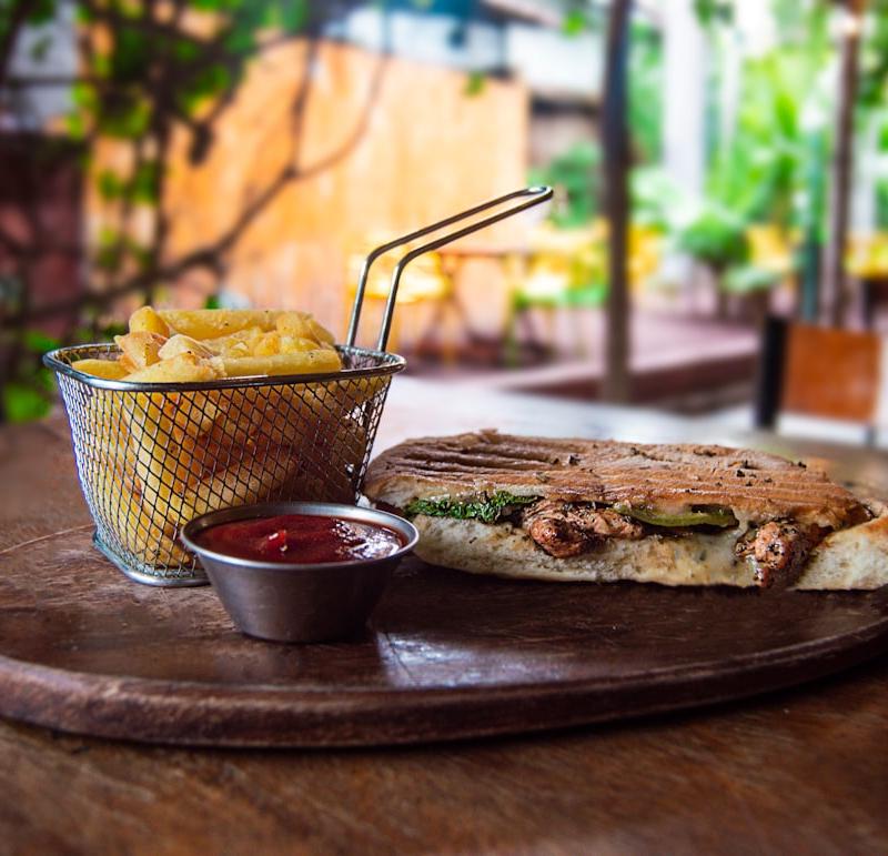 Crispy Pesto Chicken Panini with Fries