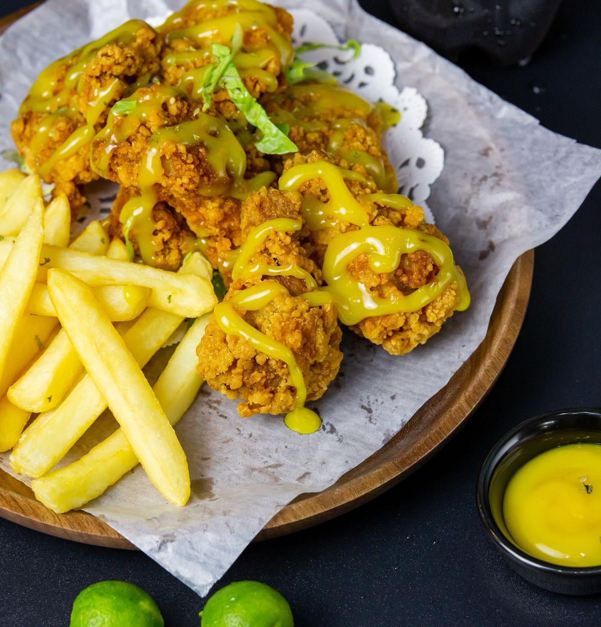 Air Fryer Honey Mustard Chicken & Fries
