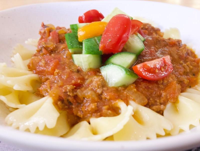 Quick Beef & Rotini with Fresh Veggies