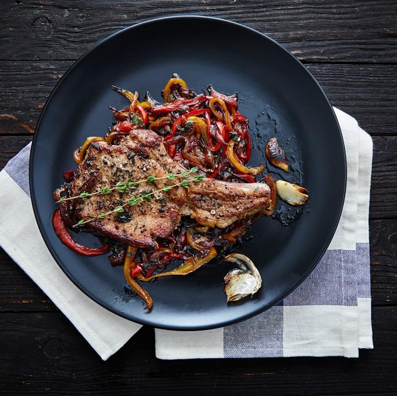 Skillet Pork Chops with Salsa & Peppers