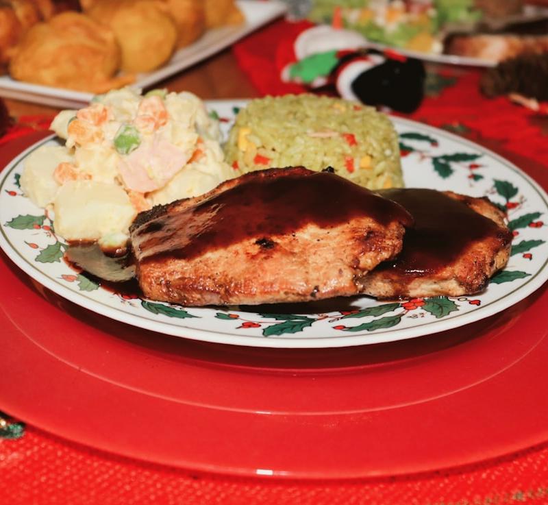 Brown Sugar & Vinegar Pork Chops with Rice & Salad