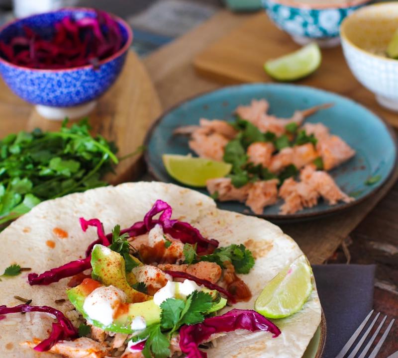 Crispy Salmon Tacos with Lime Slaw